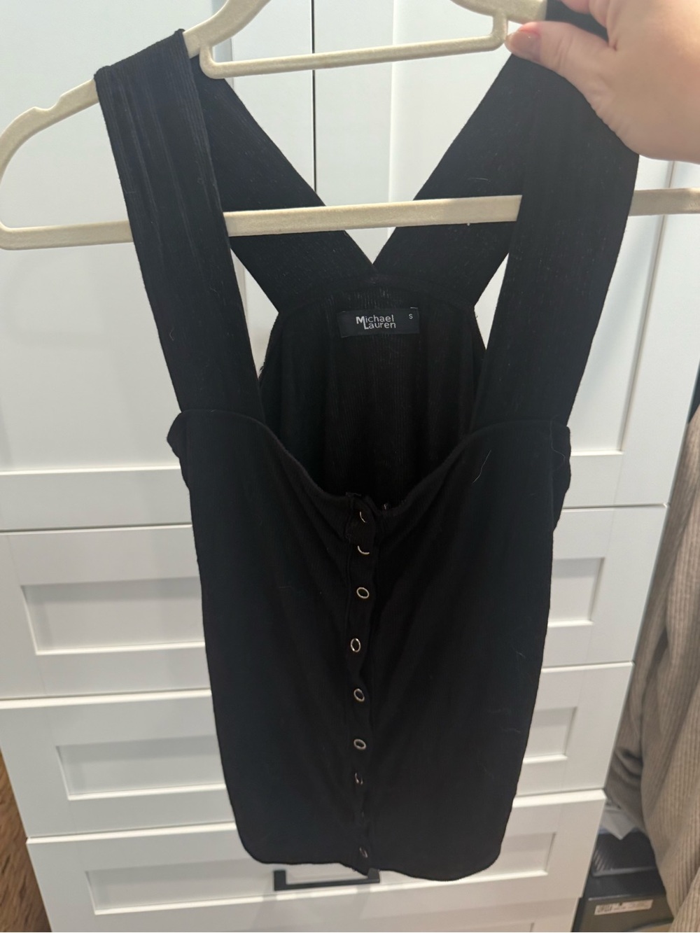 Michael Lauren Black Button-Front Ribbed Tank
